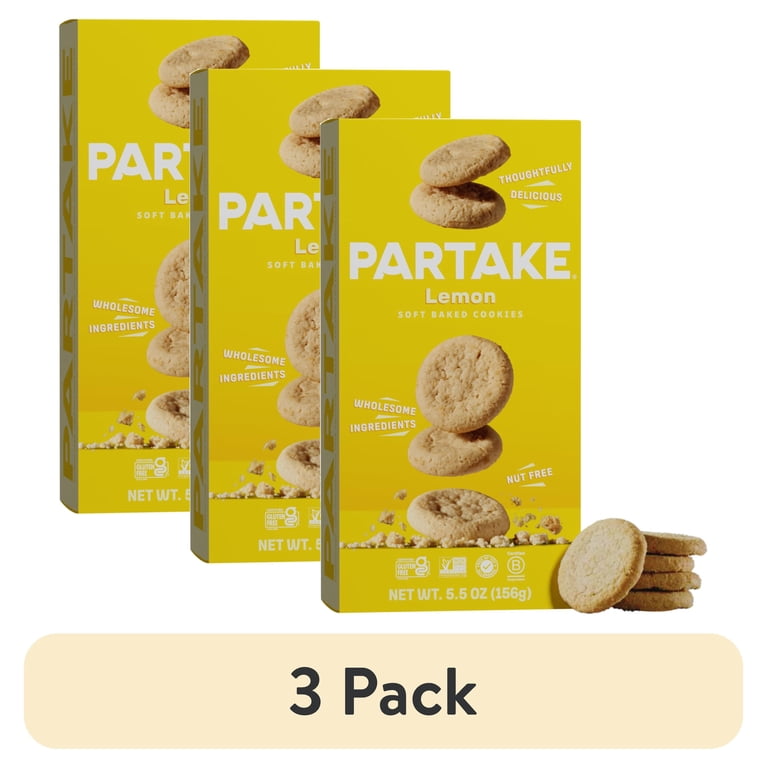 3 pack) Partake Soft Baked Lemon Cookies, Vegan & Gluten-Free