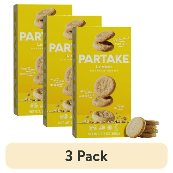(3 pack) Partake Soft Baked Lemon Cookies, Vegan & Gluten-Free, Shelf-Stable, Baked, 5.5 oz