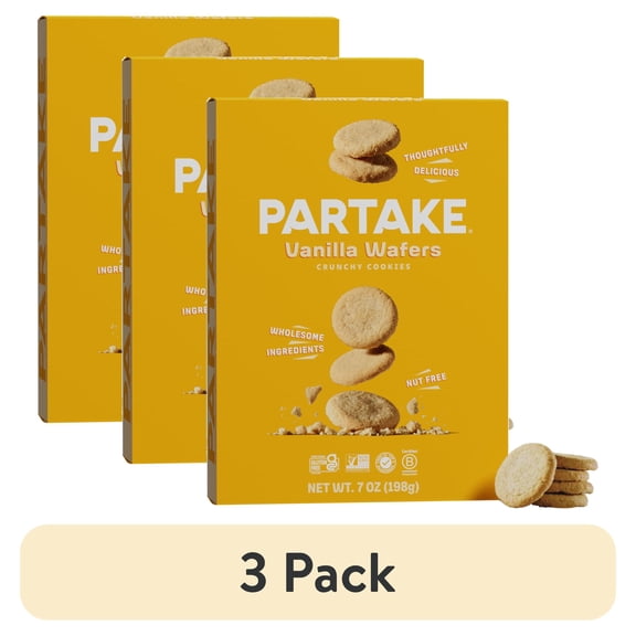 (3 pack) Partake Vanilla Wafers, Vegan & Gluten-Free, Shelf-Stable, Crunchy, Baked, 7 oz
