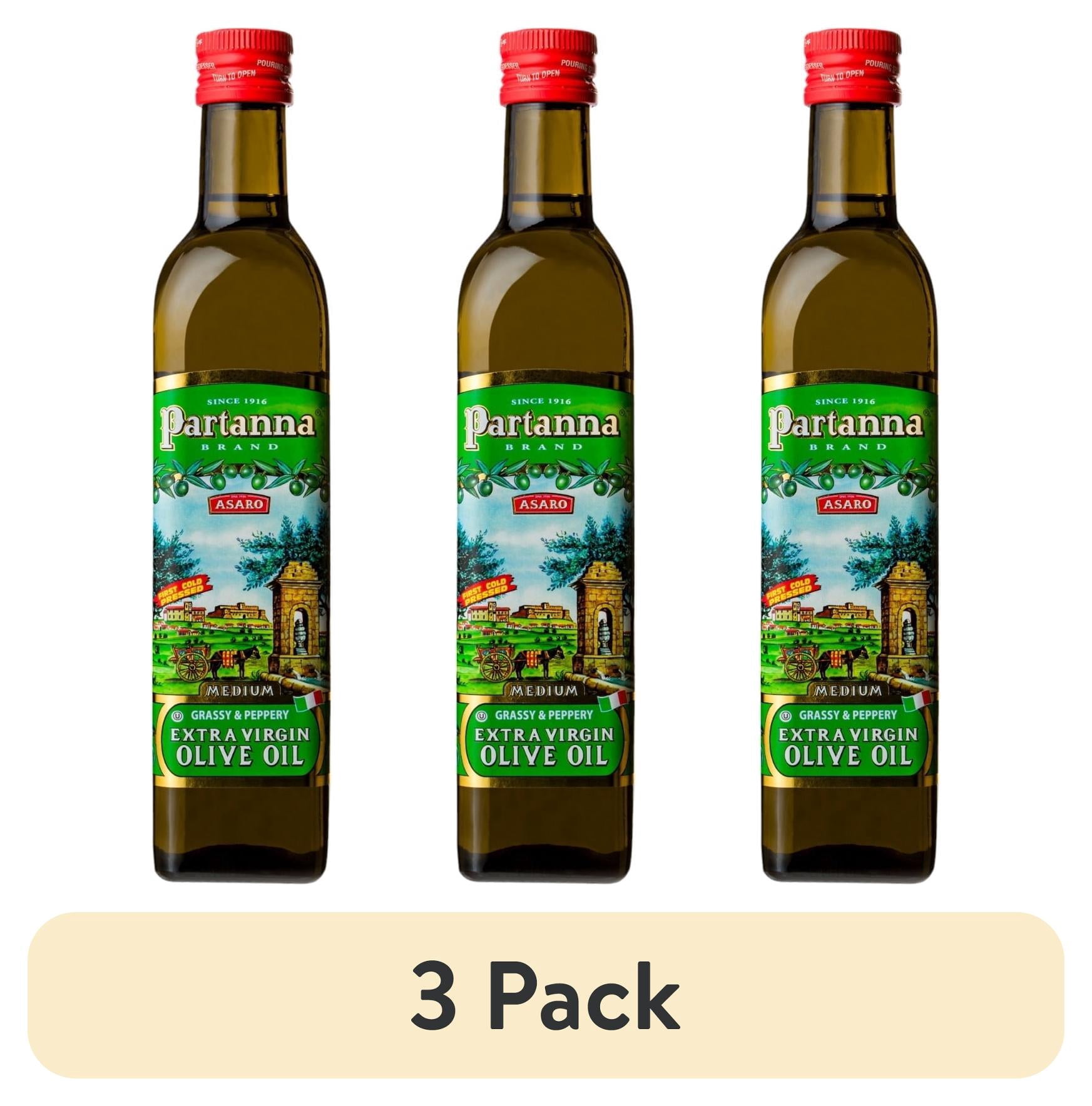 (3 pack) Partanna Everyday Medium Extra Virgin Olive Oil - -Premium Castelvetrano & Cerasuola Oil - High Polyphenol - First Cold Pressed - Early Harvest in Sicily -  16.9oz (500 ML) Glass