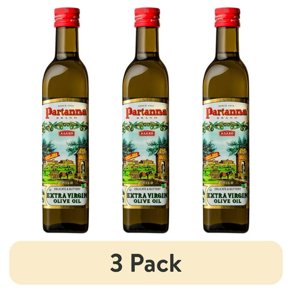 (3 pack) Partanna Everyday Mild Extra Virgin Olive Oil - Premium Castelvetrano Olive Oil - Harvested in Sicily - Pure Authentic Italian - Rich in Flavor - First Cold Pressed - 16.9oz (500 ML) Glass