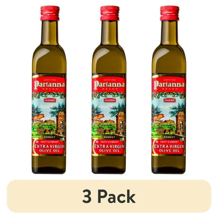 (3 pack) Partanna Robust Extra Virgin Olive Oil - Premium Castelvetrano Olive Oil - Harvested in Sicily - Pure Authentic Italian - Monovarietal - Rich in Flavor - First Cold Pressed - 16.9oz (500 ML) Glass