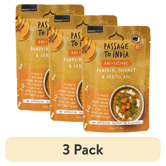 (3 pack) Passage to India Pumpkin, Coconut & Lentil Dal, 9.8 oz, Shelf Stable