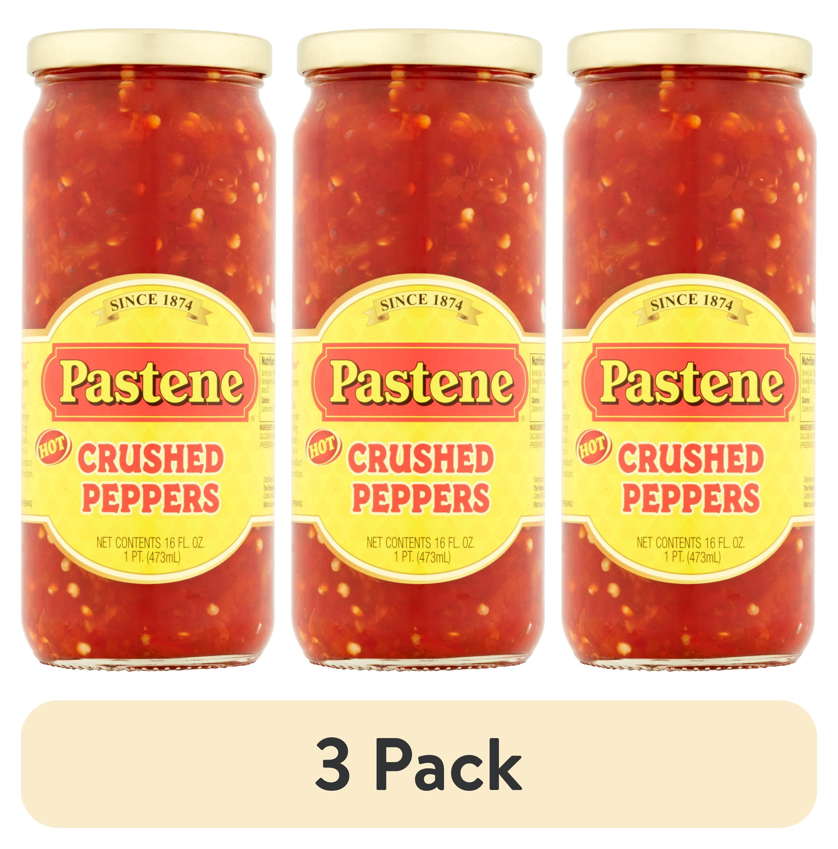 (3 pack) Pastene Hot Crushed Peppers - No Calorie Gluten-Free Kosher 16 fl oz Jar