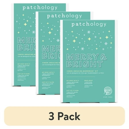 (3 pack) Patchology Merry & Bright Exclusive 2024 Holiday Face Sheet Mask Set, For Dull and Dry Skin