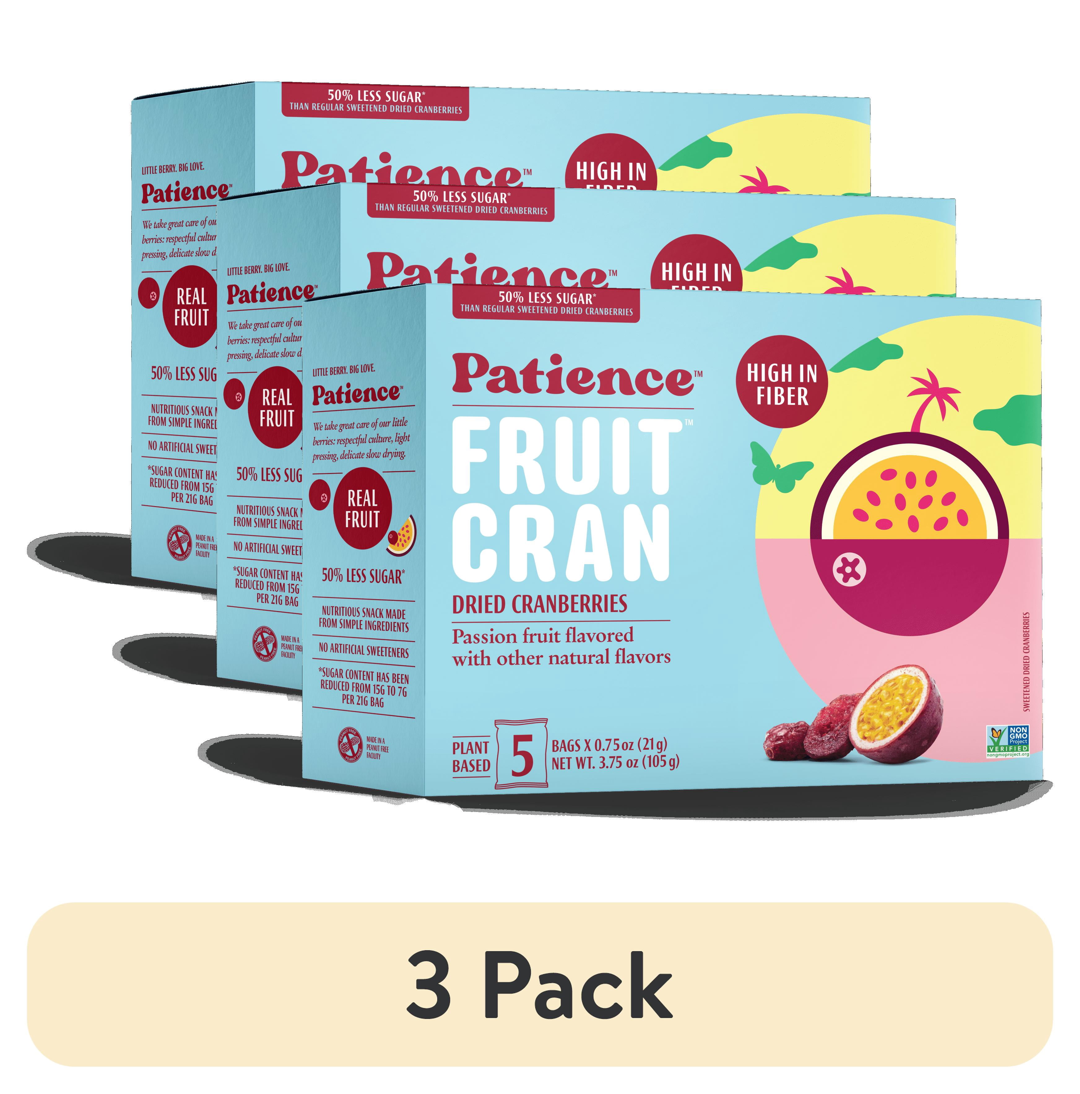 (3 pack) Patience FruitCran Dried Cranberries, Passion Fruit Flavor, .75 oz, 5 Count