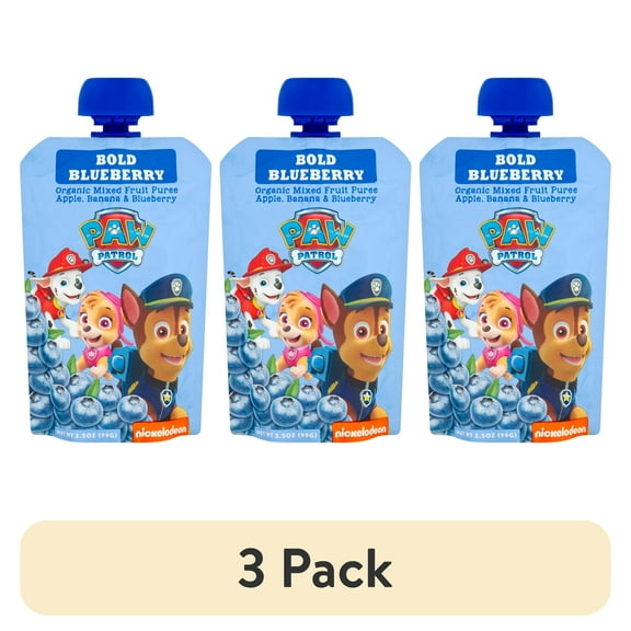 (3 pack) Paw Patrol Bold Blueberry Organic Mixed Fruit Puree, 3.5 oz Toddler Snack