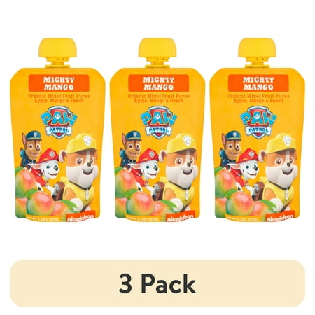 (3 pack) Paw Patrol Mighty Mango Organic Mixed Fruit Puree, 3.5 oz Toddler Snack