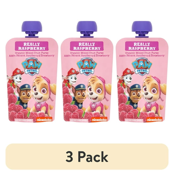 (3 pack) Paw Patrol Really Raspberry Organic Mixed Fruit Puree, 3.5 oz Toddler Snack