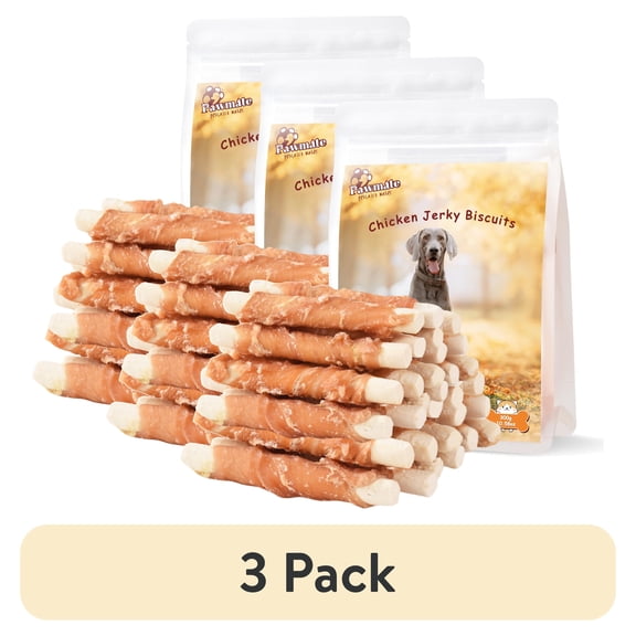 (3 pack) Pawmate Chicken Jerky Biscuits Dog Treats, Tasty Crunchy Chews for All Dogs, 11oz