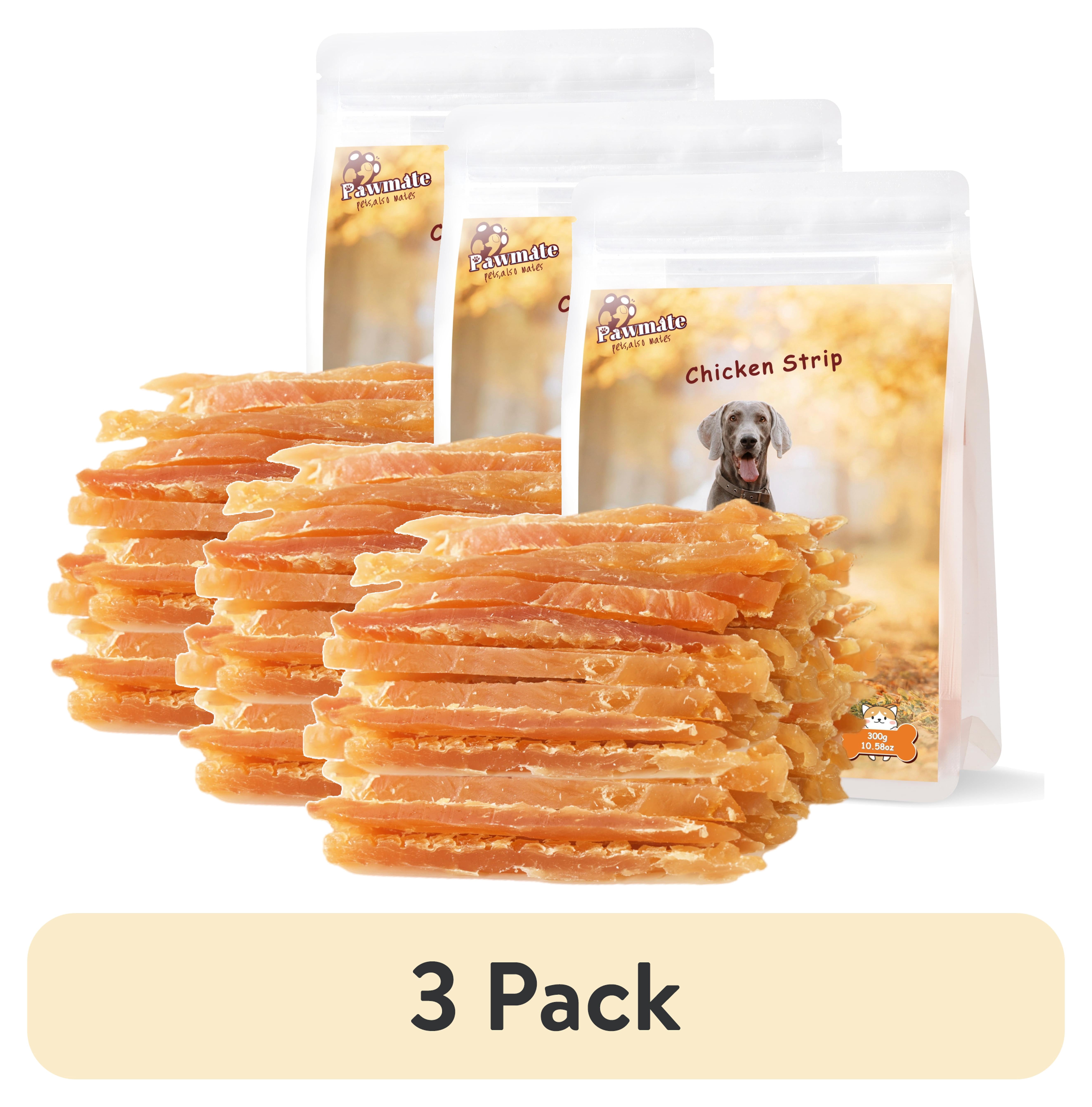 (3 pack) Pawmate Chicken Jerky Dog Treats, High Quality Premium Jerky Snacks for Small Medium Large Dog, 11 oz