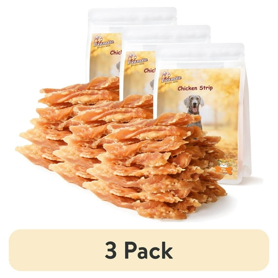 (3 pack) Pawmate Chicken Jerky Dog Treats, Premium Jerky Healthy Snacks for Small Medium Large Dogs, 27-30 ct Packet