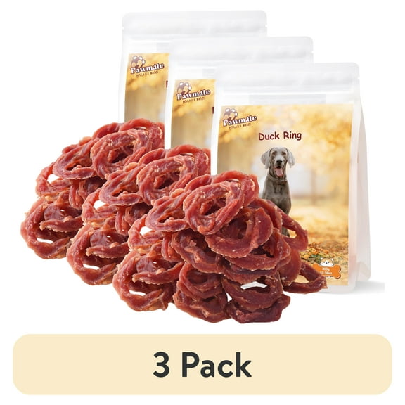 (3 pack) Pawmate Duck Jerky Dog Treats, Duck Jerky Rings for All Dogs, 23ct Packet