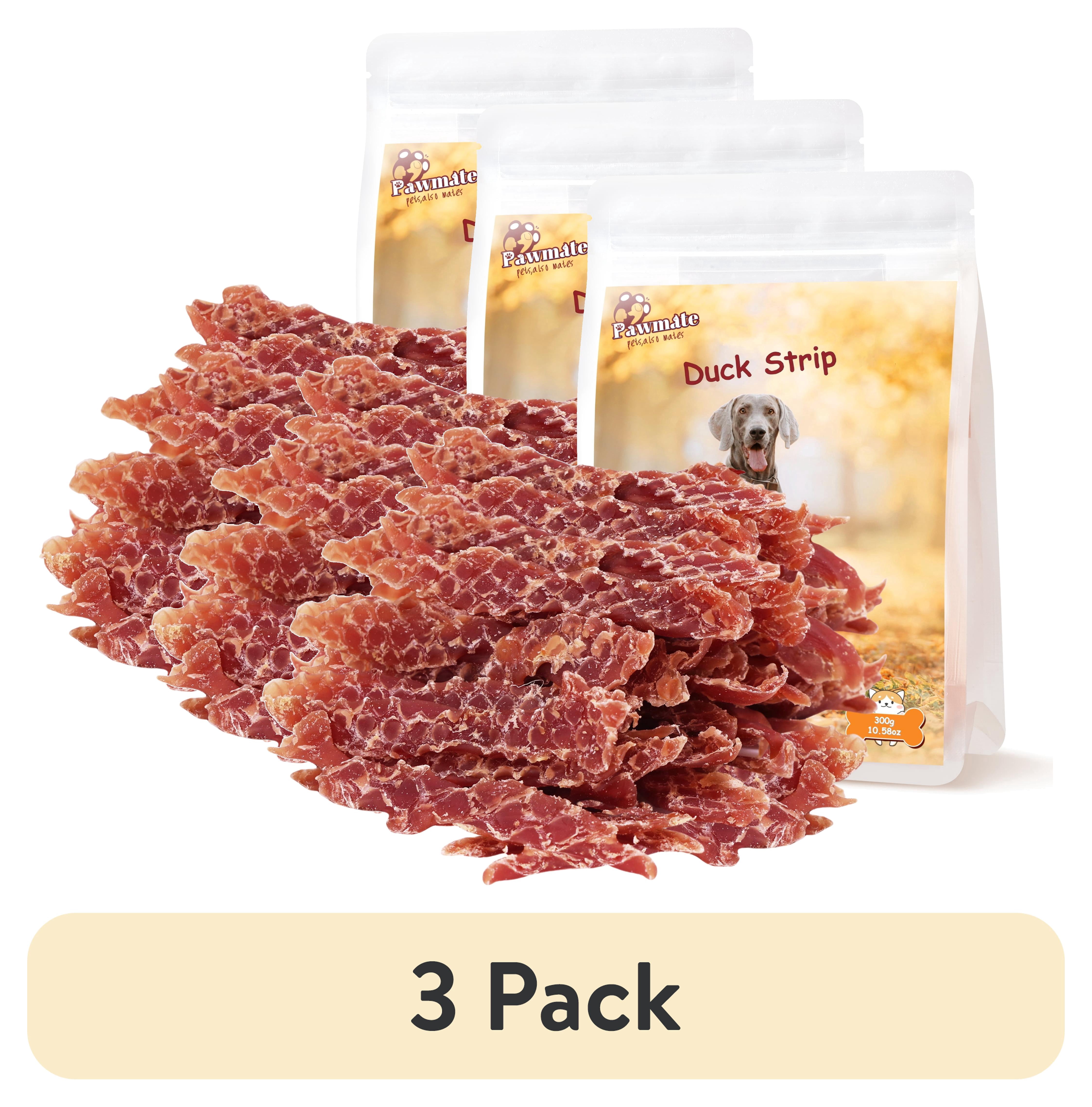 (3 pack) Pawmate Duck Jerky Dog Treats, Premium Jerky Healthy Snacks for Small Medium Large Dogs, 27-30ct Bag
