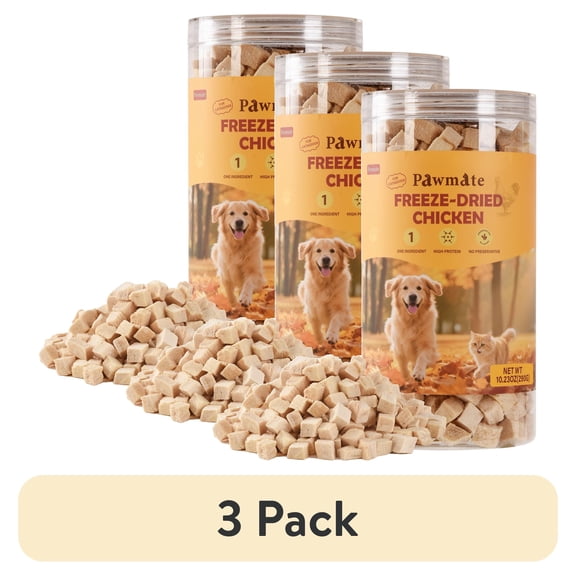 (3 pack) PAWMATE Freeze Dried Chicken Treats for Dogs & Cats, Healthy Single Ingredient, High Protein Snacks for Training, 10.23oz