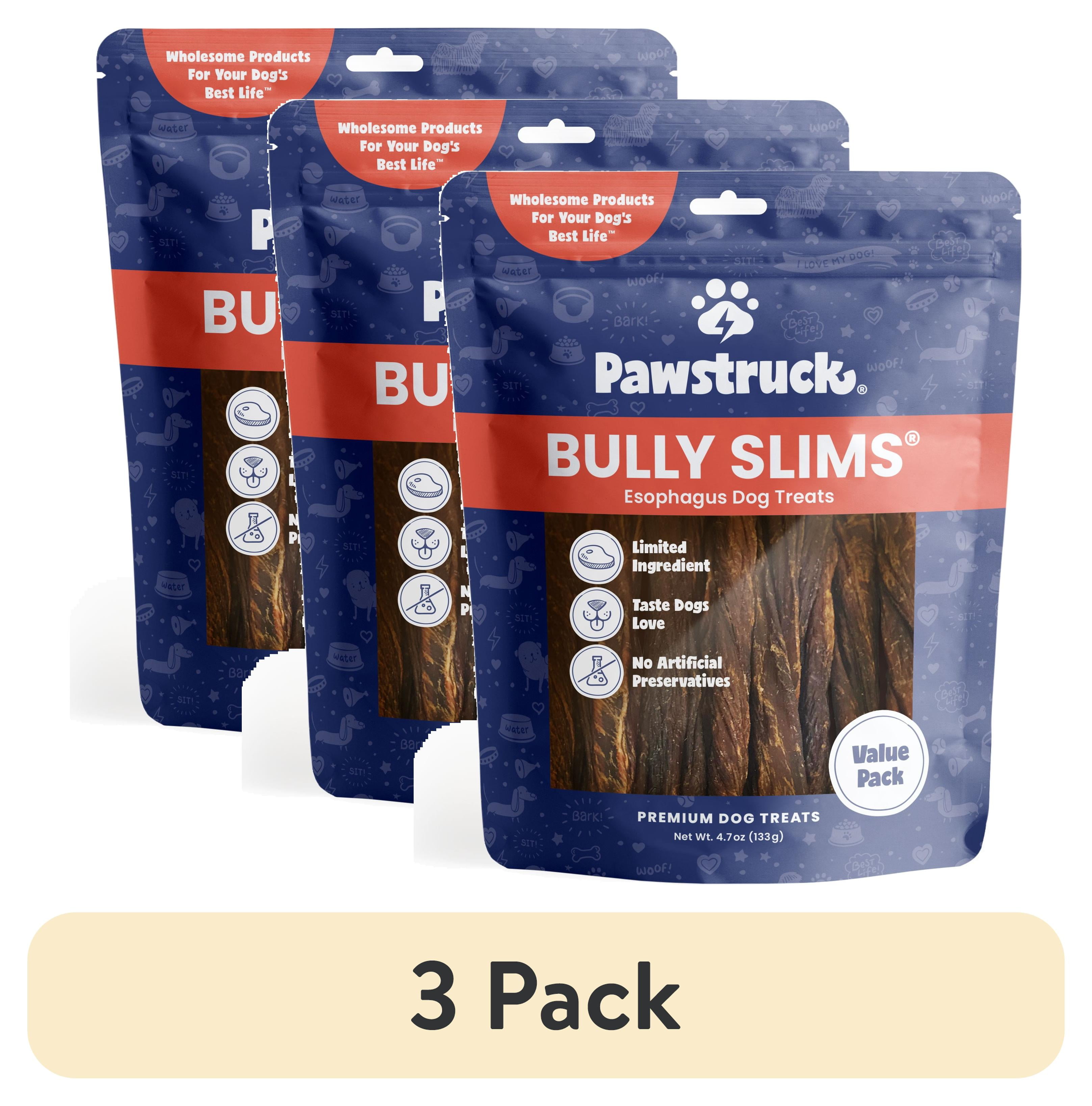 (3 pack) Pawstruck Natural Beef Bully Slims Gullet Chew Sticks for Dogs, 4.7 oz Value Pack