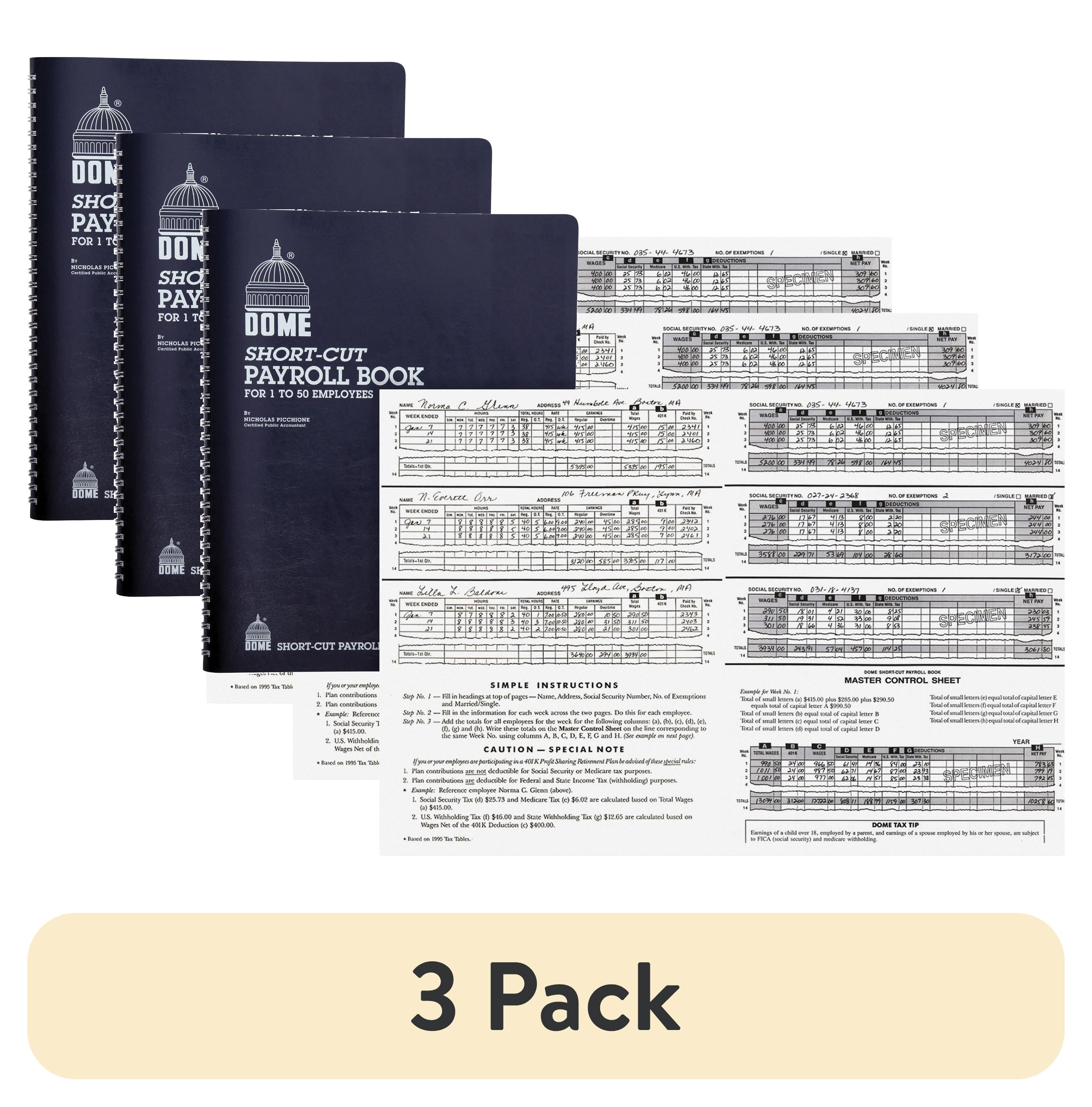3 pack) Payroll Record Single Entry System, Blue Vinyl Cover, 8 3
