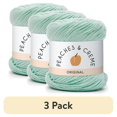 (3 pack) Peaches & Creme Solid 4 Medium Cotton Yarn, Mint 2.5oz/70.9g, 120 Yards