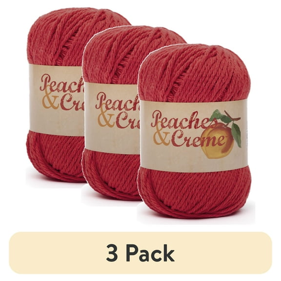 (3 pack) Peaches & Creme Solid 4 Medium Cotton Yarn, Red 2.5oz/70.9g, 120 Yards
