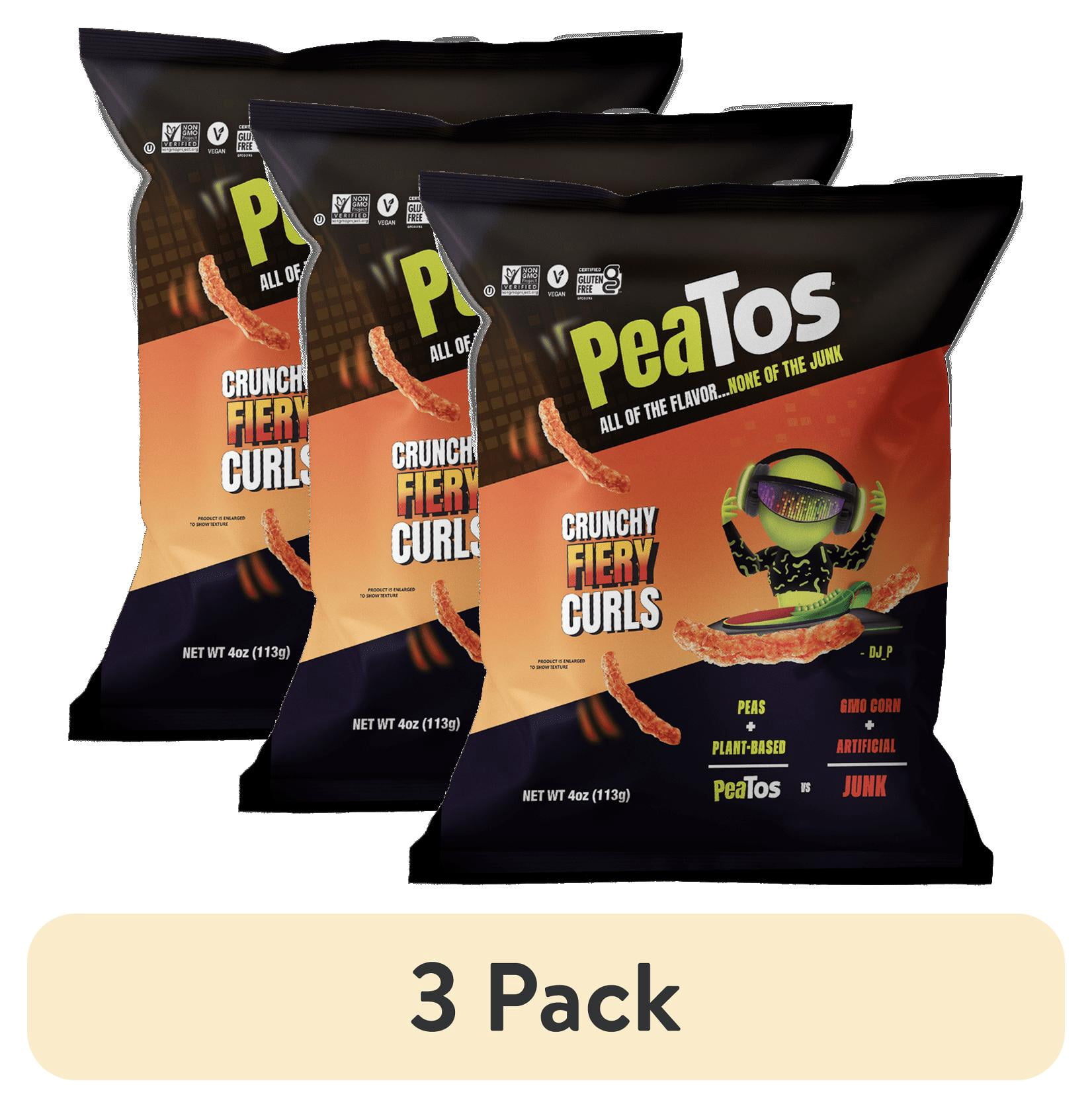 (3 pack) Peatos Fiery Hot Crunchy Curls Snack, 4 Ounces
