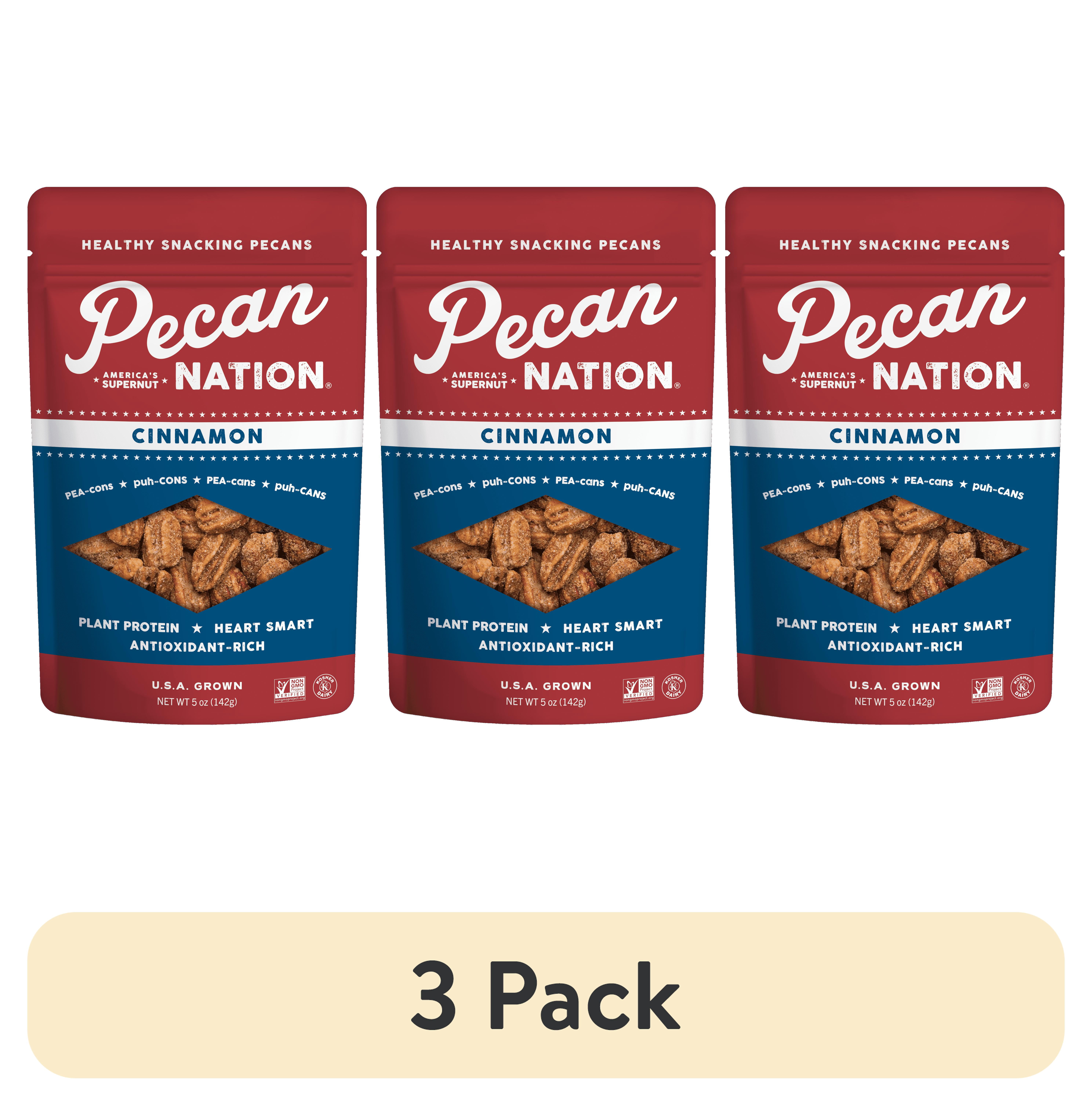 (3 pack) Pecan Nation Cinnamon Snacking Pecans, 5oz Resealable Bag, Non-GMO, Gluten Free, Nothing Artificial