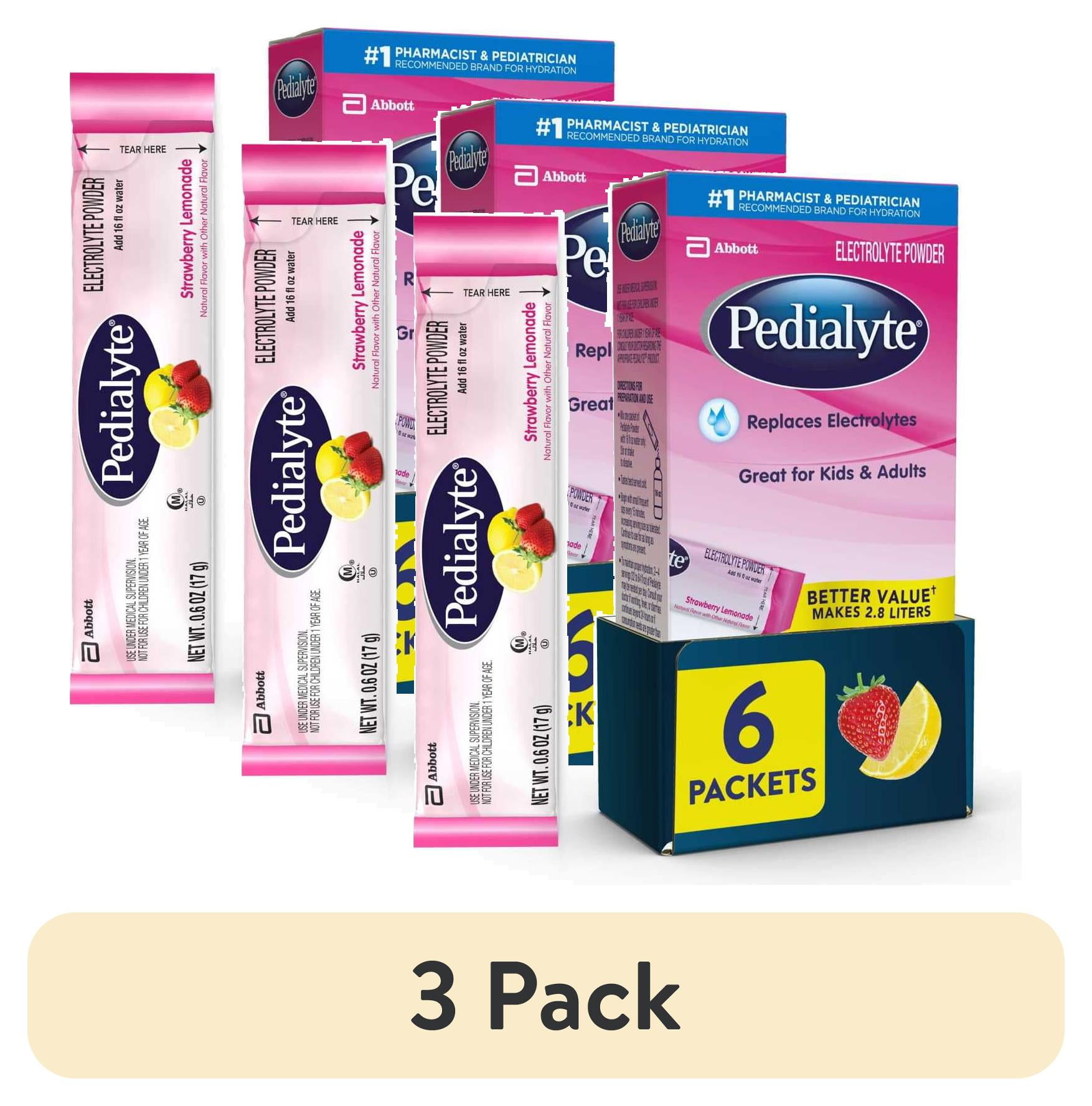 (3 pack) Pedialyte Electrolyte Powder Packets, Strawberry Lemonade, Powder Packets, 6 Count