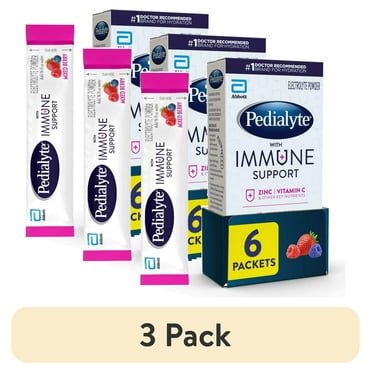 (3 pack) Pedialyte with Immune Support, Mixed Berry, Powder Packets, 6 Count