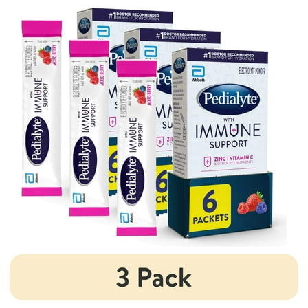 (3 pack) Pedialyte with Immune Support, Electrolyte Drink Powder, Mixed Berry | 6 Powder Packets