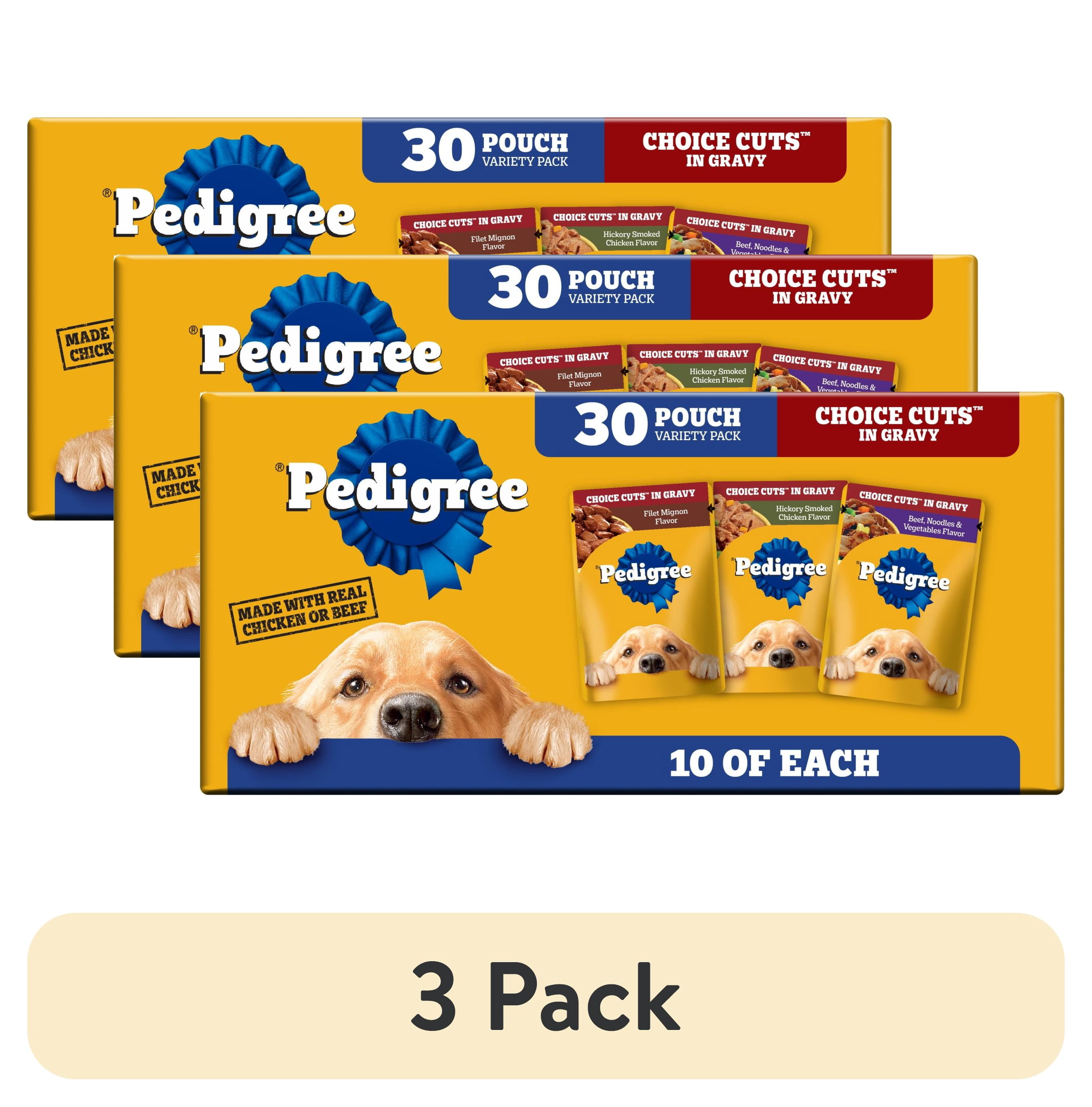 (3 pack) Pedigree Choice Cuts In Gravy Variety Pack Wet Dog Food, 3.5 Oz Pouches, 30-Count