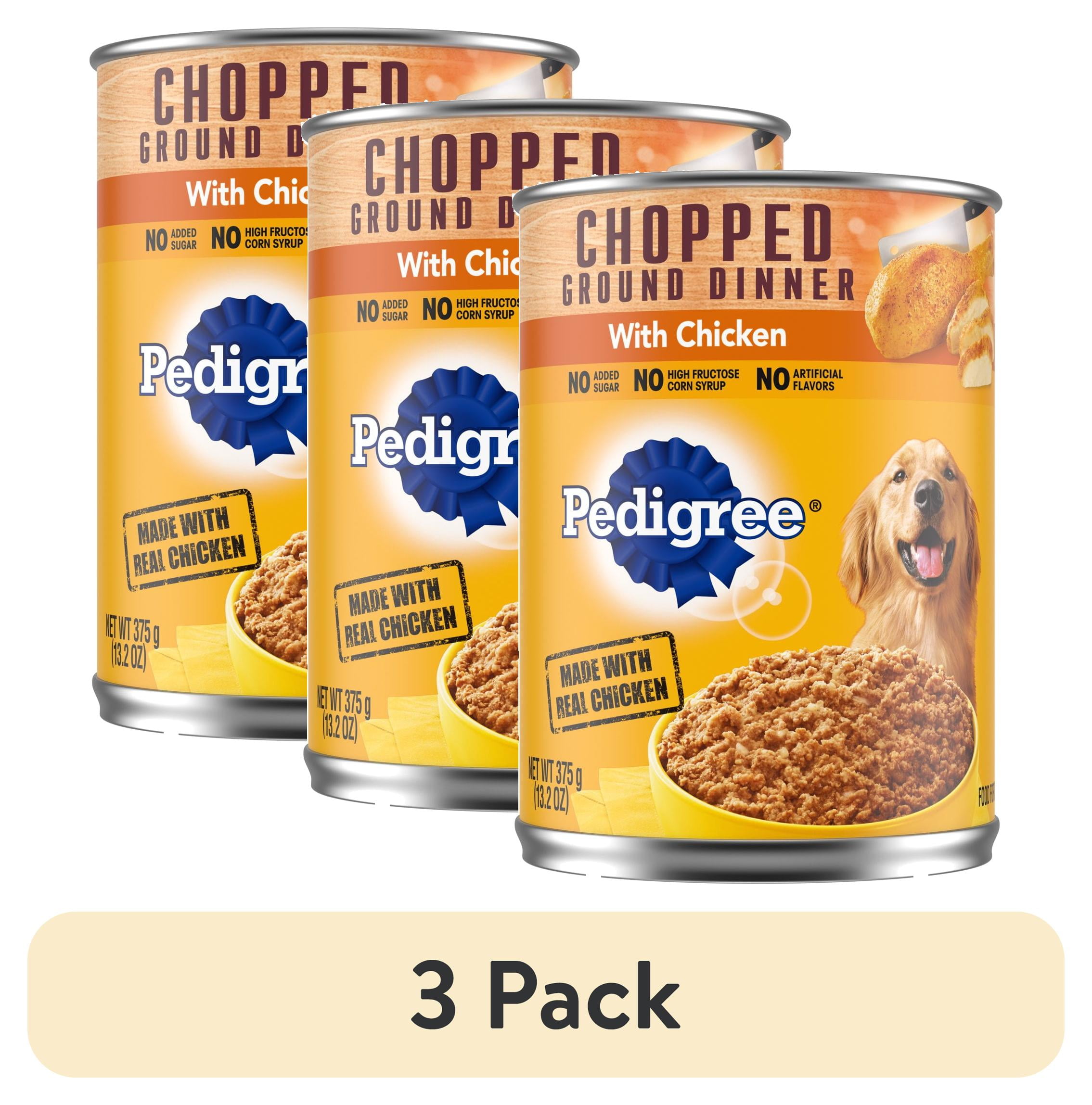 (3 pack) Pedigree Chopped Ground Dinner Wet Dog Food With Chicken, Canned Dog Food, 13.2 oz. Cans, 12 Count