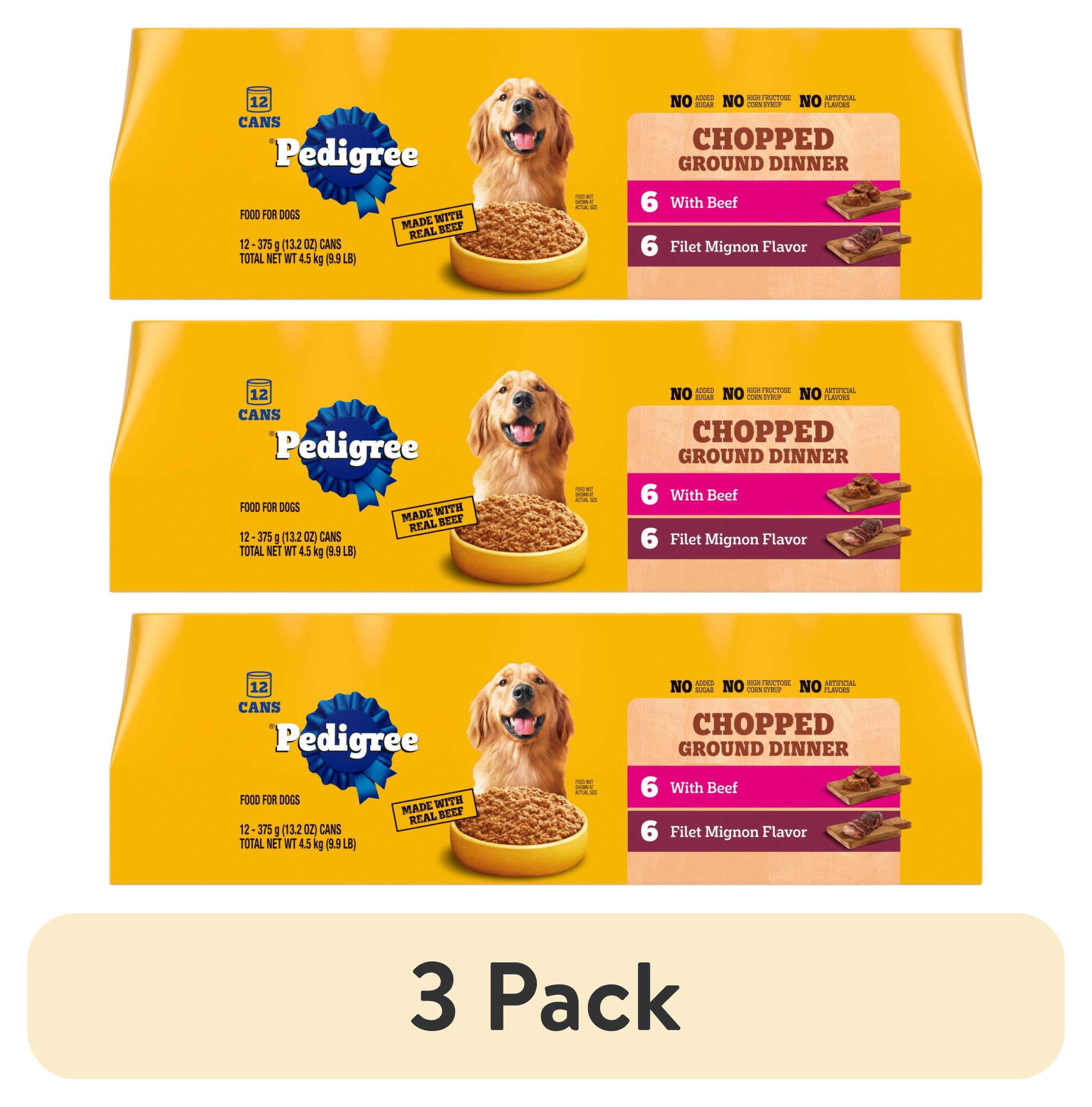 (3 pack) Pedigree Chopped Ground Dinner Wet Dog Food Filet Mignon & Beef Variety Pack, 13.2 oz, 12 Cans