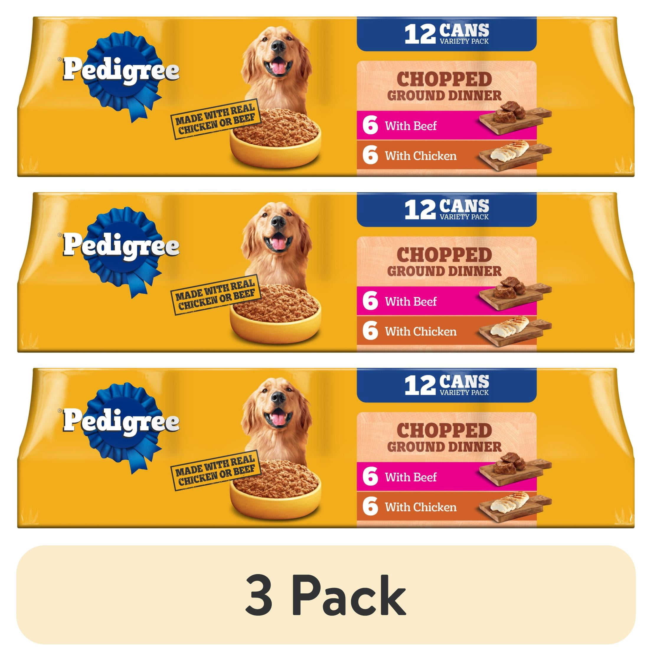 (3 pack) Pedigree Chopped Ground Dinner Chicken &amp; Beef Variety Pack Wet Dog Food, (12) 13.2 Oz Cans