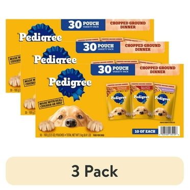 (3 pack) Pedigree Chopped Ground Dinner Wet Dog Food Variety Pack, 3.5 Oz Pouches (30 Pack)