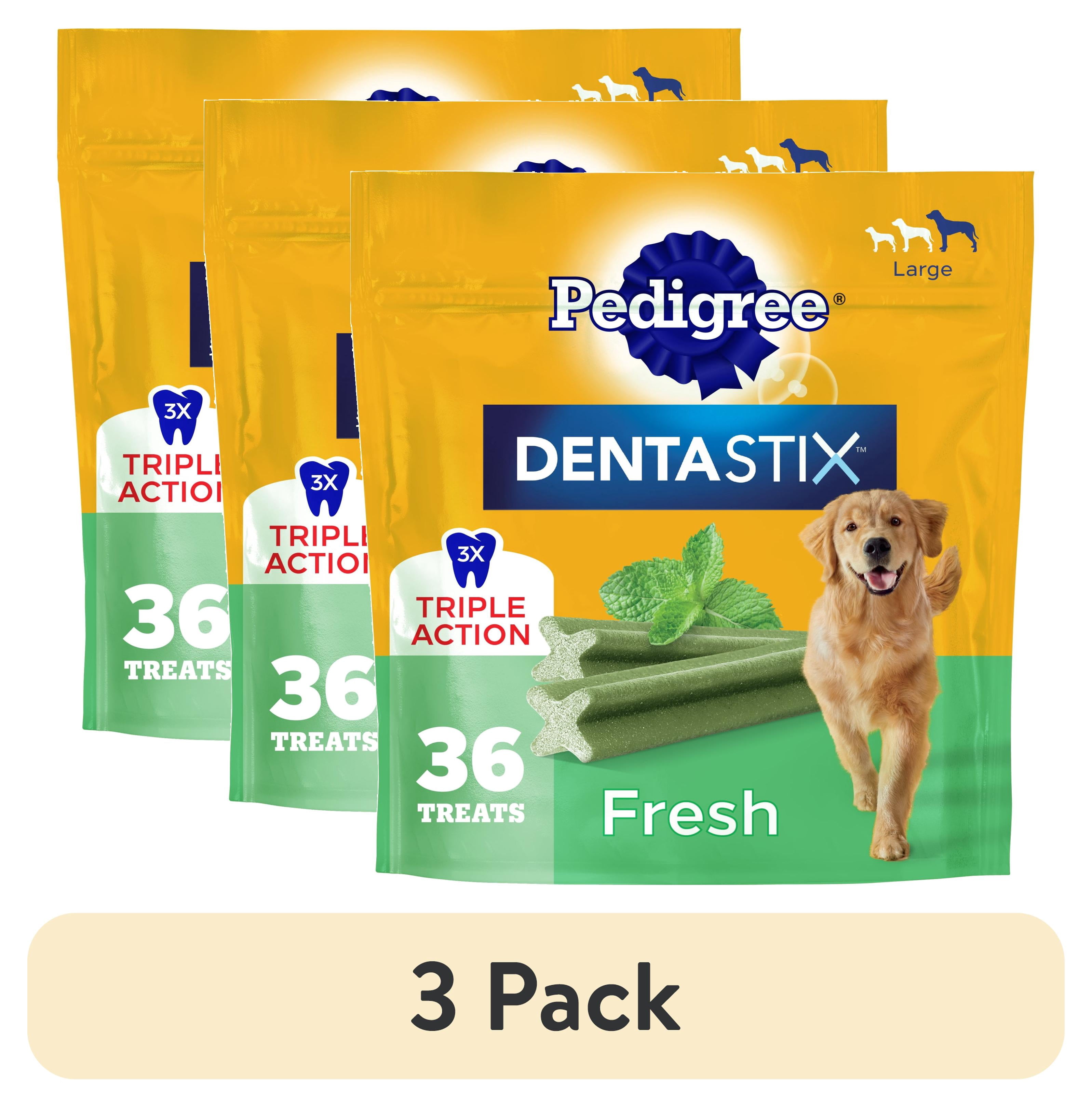 (3 pack) Pedigree Dentastix Fresh Flavor Large Breed Dog Dental Treats, 1.87 lb Bag