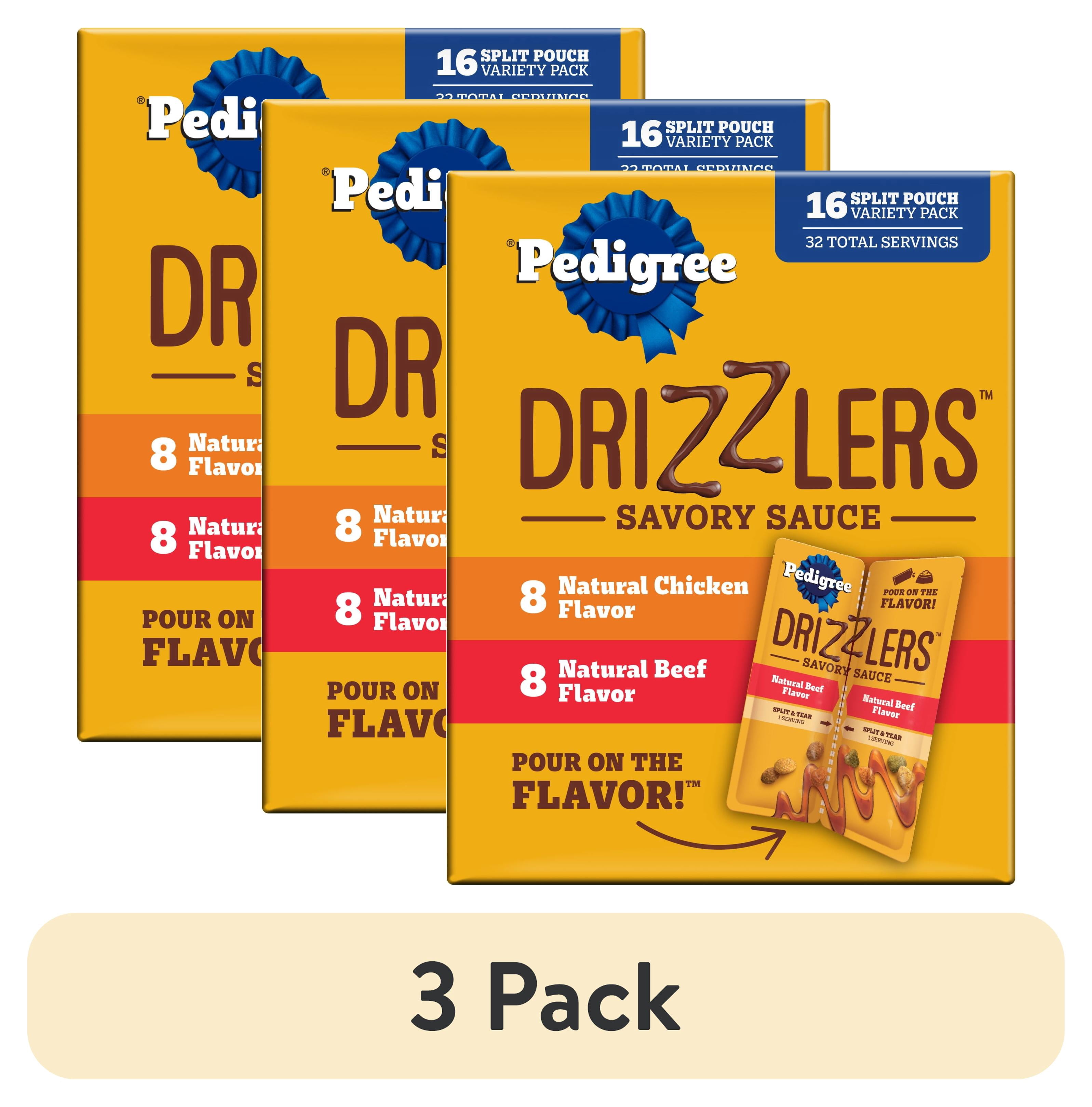 (3 pack) Pedigree Drizzlers Savory Sauce Multipack Wet Dog, 2.1 oz Twin Pouches, 16-Pack