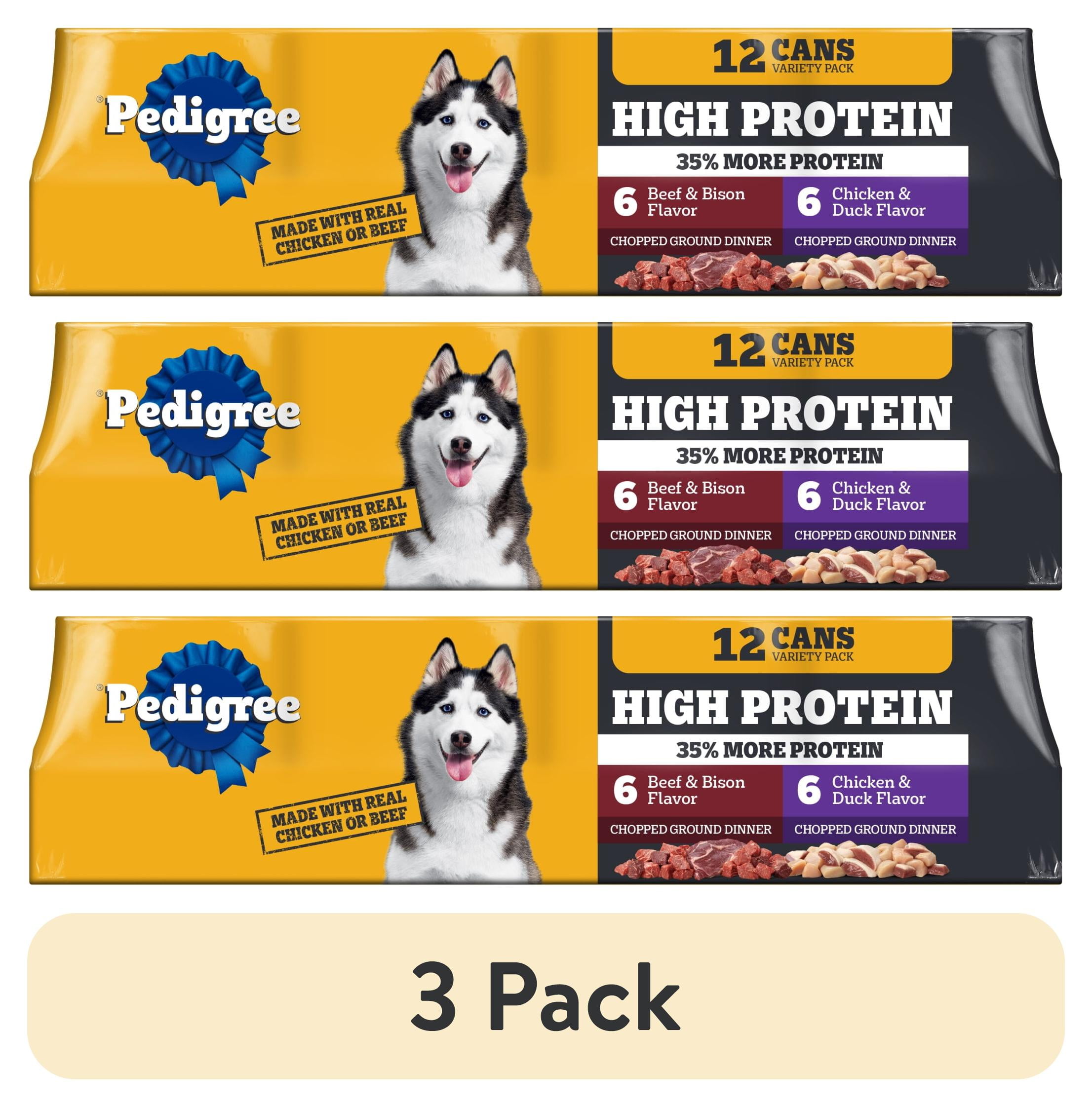 (3 pack) Pedigree High Protein Chicken Duck & Beef Bison Flavor Wet Dog Food Variety Pack (12) 13.2 Oz Cans