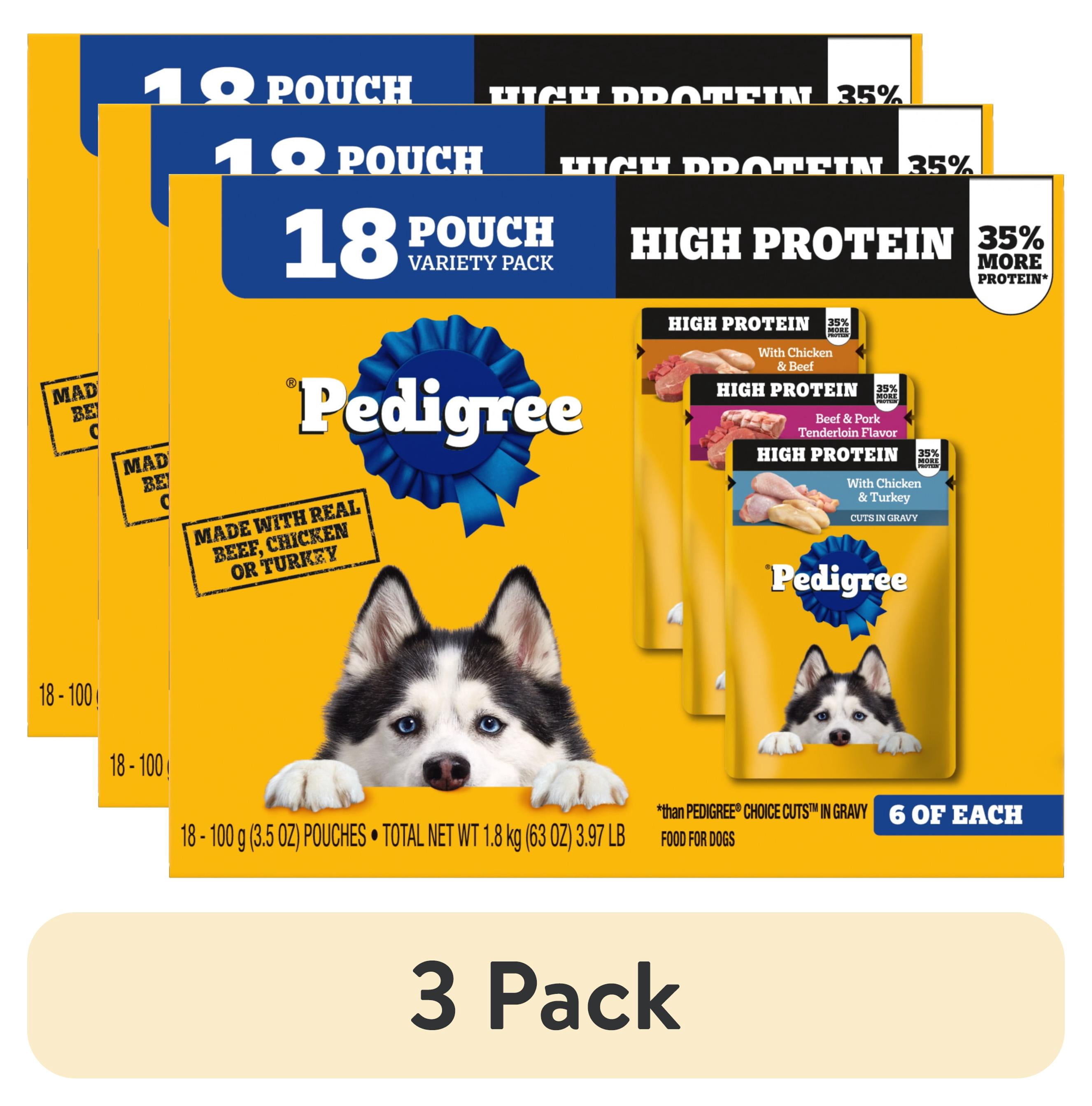 (3 pack) Pedigree High Protein Dog Food Wet Variety Pack Pouches, 3.5 oz. Pouches, 18 Count