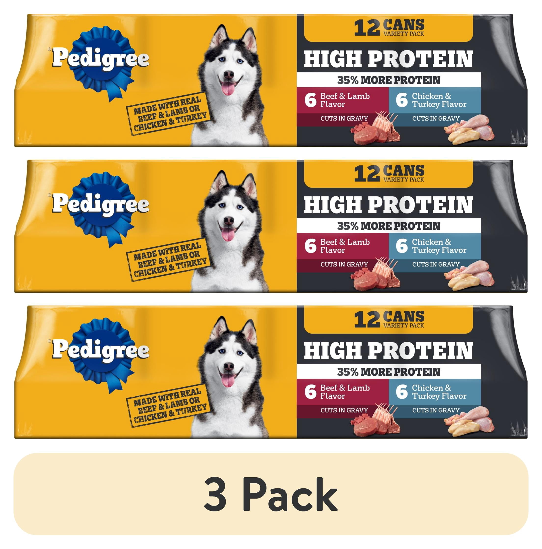 (3 pack) Pedigree High Protein Wet Dog Food Variety Pack, Beef & Lamb or Chicken & Turkey, 12 x 13.2 Oz Cans