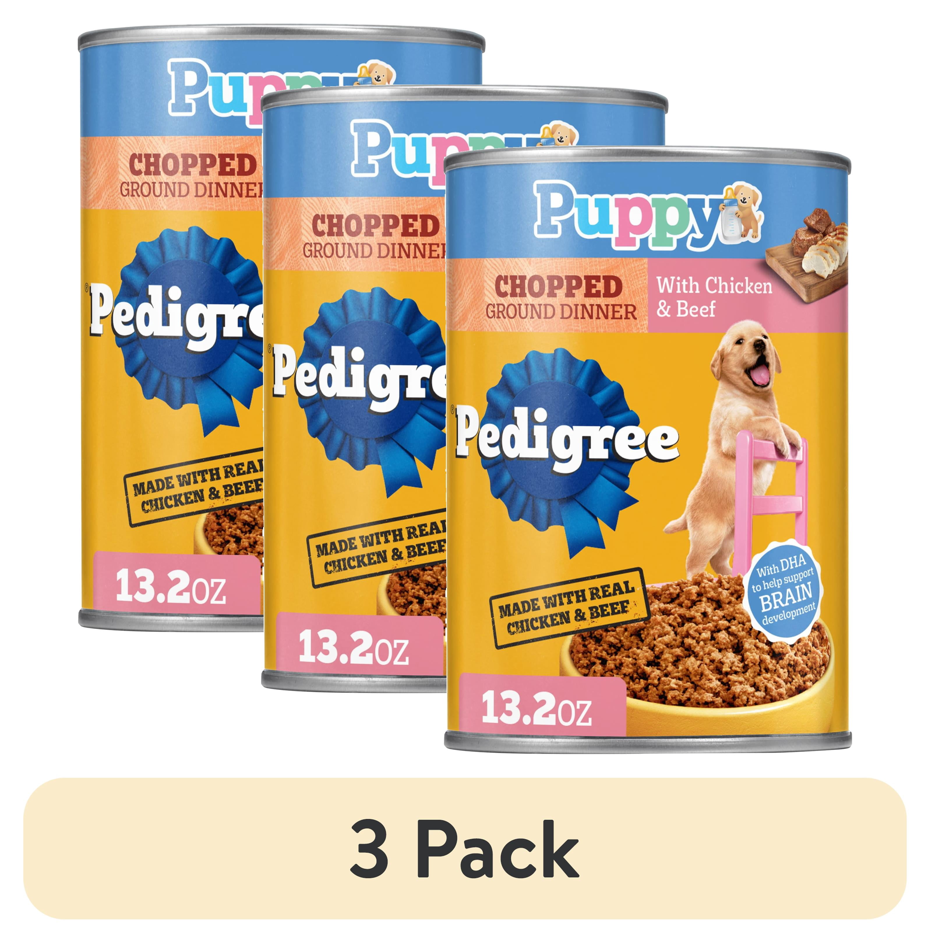 (3 pack) Pedigree Puppy Lamb & Rice Chopped Ground Dinner With Chicken & Beef Wet Puppy Food, (12) 13.2 Oz Cans