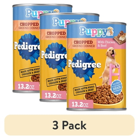 (3 pack) Pedigree Puppy Lamb & Rice Chopped Ground Dinner With Chicken & Beef Wet Puppy Food, (12) 13.2 Oz Cans