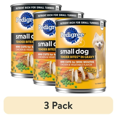 (3 pack) Pedigree Small Dog Tender Bites In Gravy Wet Dog Food, Chicken & Vegetable Flavor, (12) 13.2 oz Cans