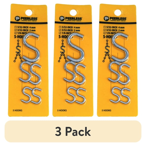 (3 pack) Peerless S-Hook Assortment Pack, 5/32, 3/32 ,1/8 inch, Zinc Plated, 4717138