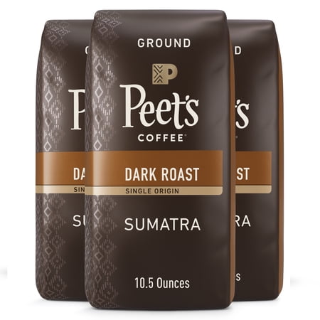(3 pack) Peet's Coffee Single Origin Sumatra Premium Dark Roast Ground Coffee, Arabica, 10.5 oz