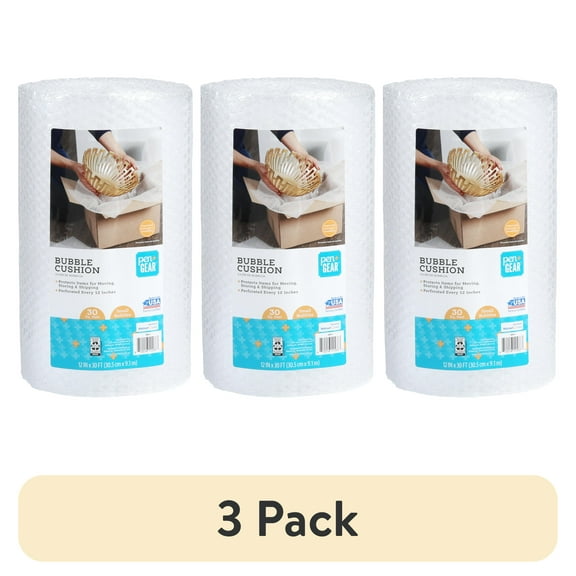 (3 pack) Pen+Gear 12 in. x 30 ft. Bubble Cushion Roll, Clear, Plastic, 3/16" Small Bubbles