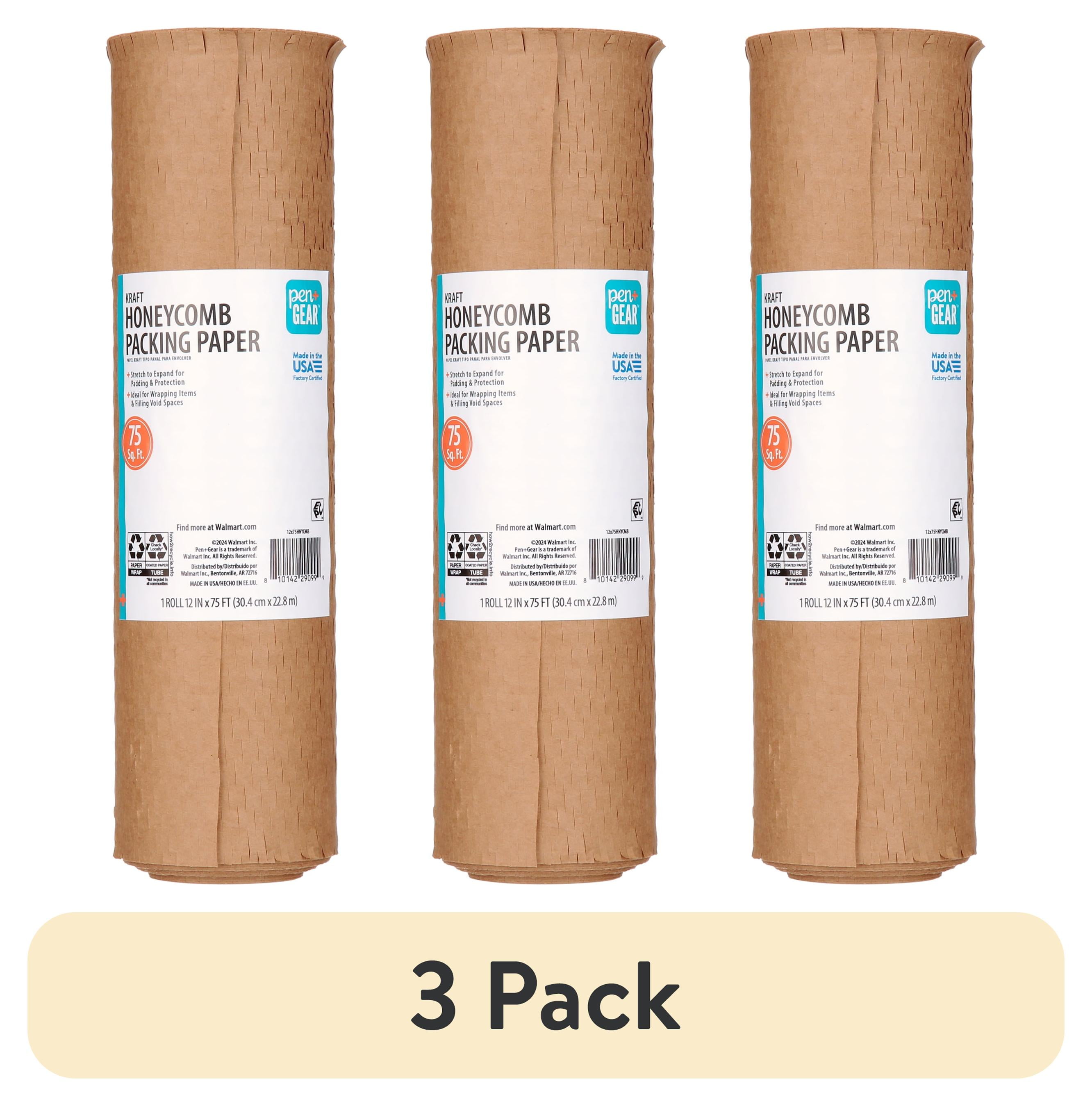 (3 pack) Pen+Gear 12 in. x 75 ft. Honeycomb Packing Paper & Cushioning Wrap, Perforated, Kraft, 1 Roll