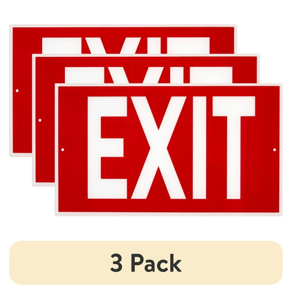 (3 pack) Pen+Gear 7x12 inch Exit Sign - Durable Acrylic, High Visibility Red with White Text, Emergency Use