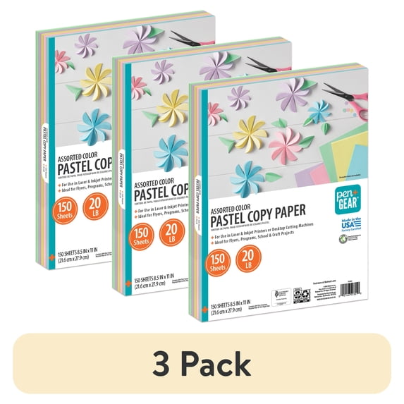 (3 pack) Pen+Gear Assorted Pastel Copy Paper, 8.5" x 11", 20 lb, 150 ...