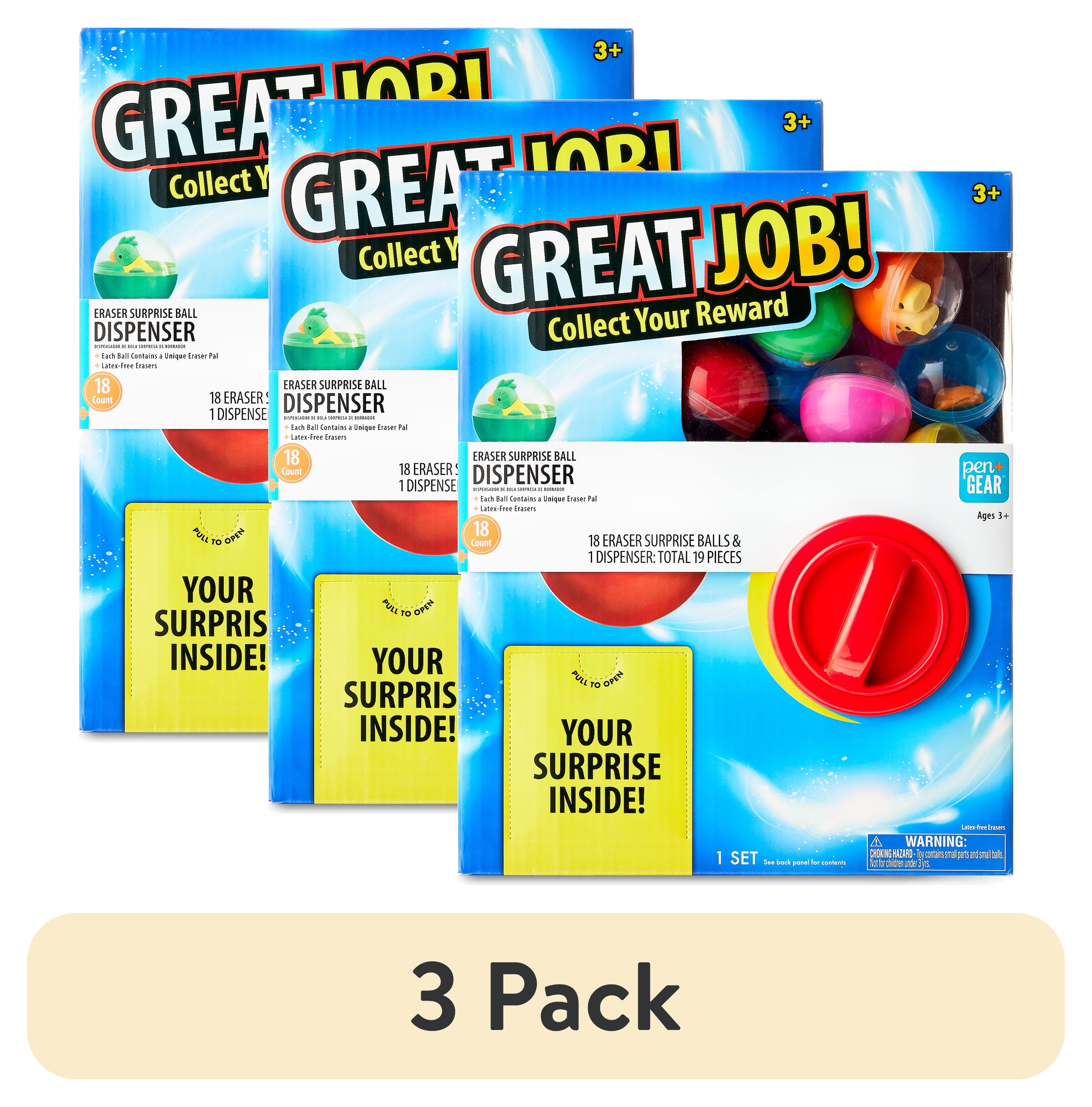 3 pack) Pen+Gear Eraser Surprise Ball Dispenser, 18 Count