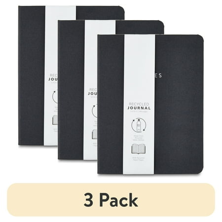 (3 pack) Pen+Gear Black Fabric Cover Journal with Elastic Band, 240 Ruled Pages