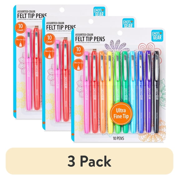 (3 pack) Pen+Gear Felt Tip Pens, Ultra Fine Point, Assorted Ink Colors, 10 Count